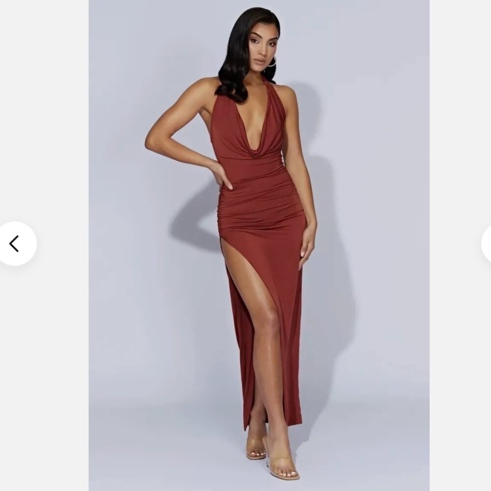 Meshki  Renata Cowl Neck Maxi Dress - Cherry Chocolate SMALL